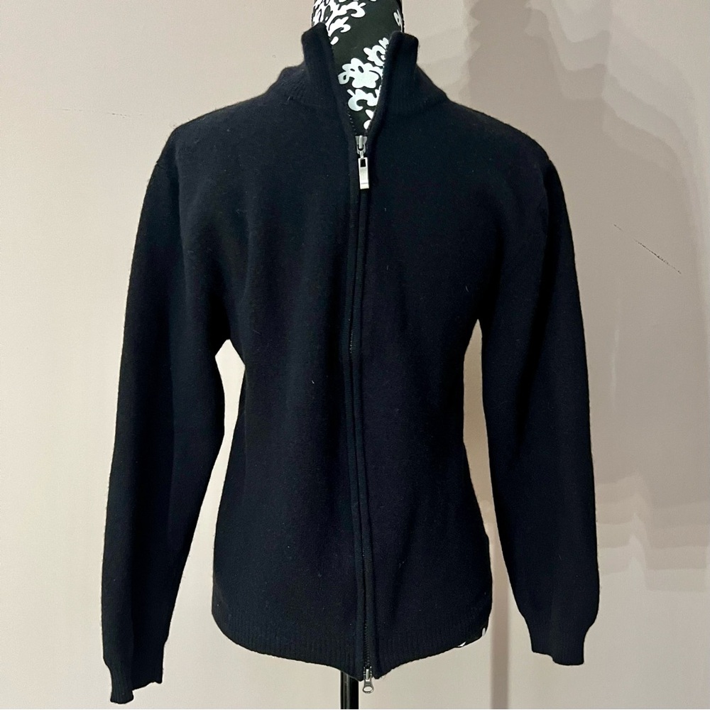 STRUCTURE Vintage Men’s Black 100% Merino Wool Full-Zip Cardigan Sweater